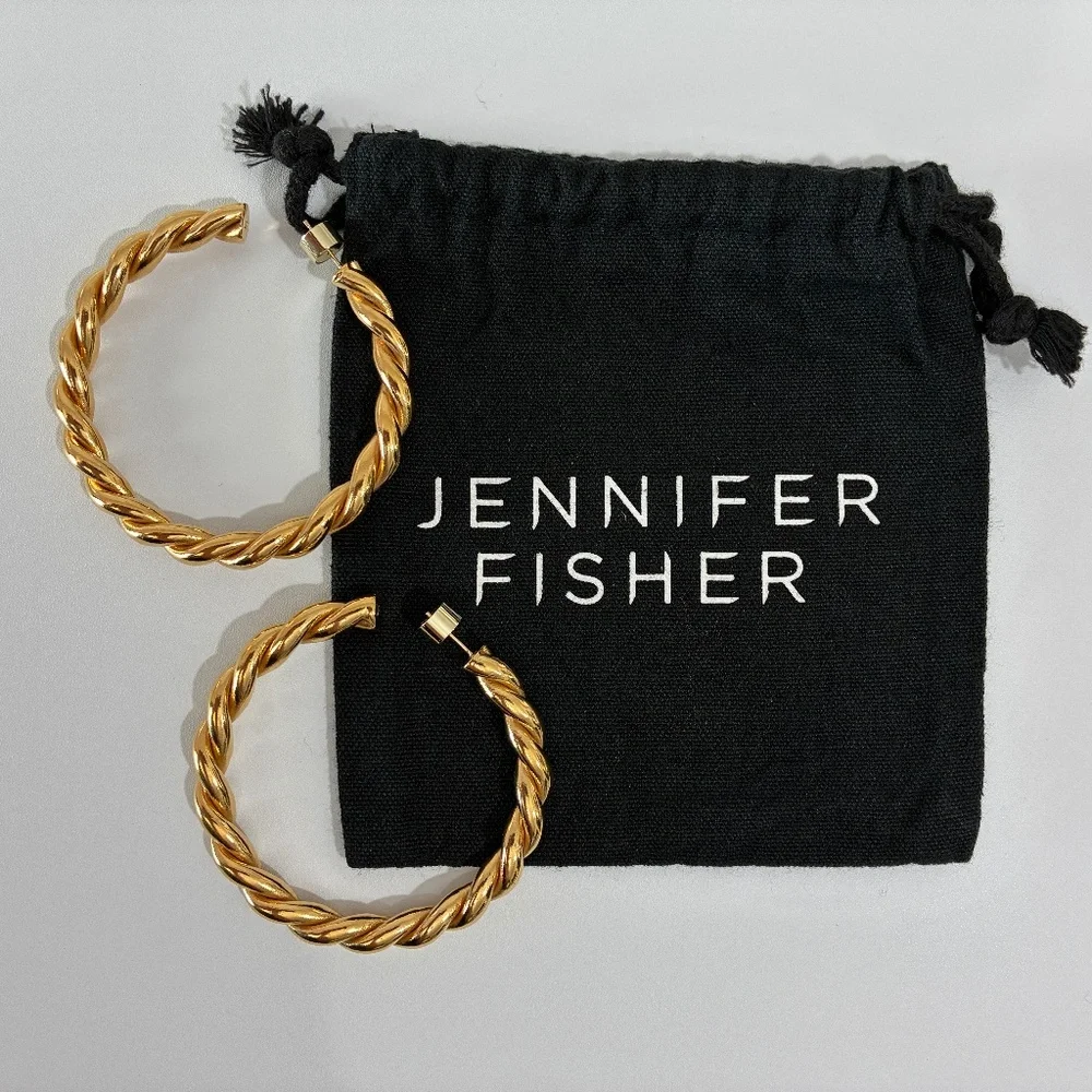 Jennifer Fisher 2.5" Twisted Lilly Hoops Earrings 14K Gold Posts Plated Brass - Picture 7 of 13